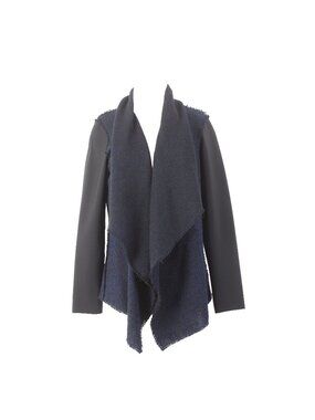 Elie Tahari Wrap Sweater Sz XS Navy Blue Black Draped Acrylic Poly Cotton Wrap